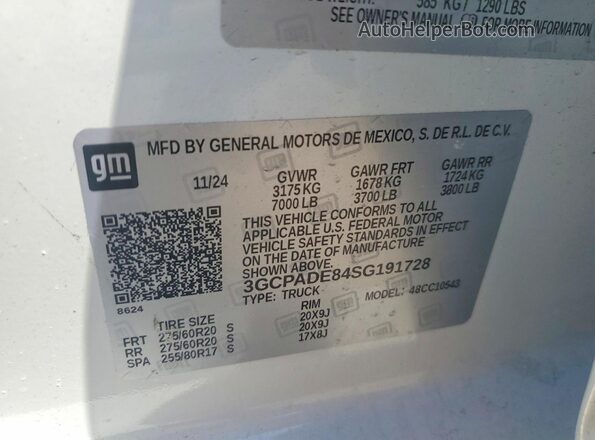 3GCPADE84SG191728 2025 CHEVROLET SILVERADO White 
