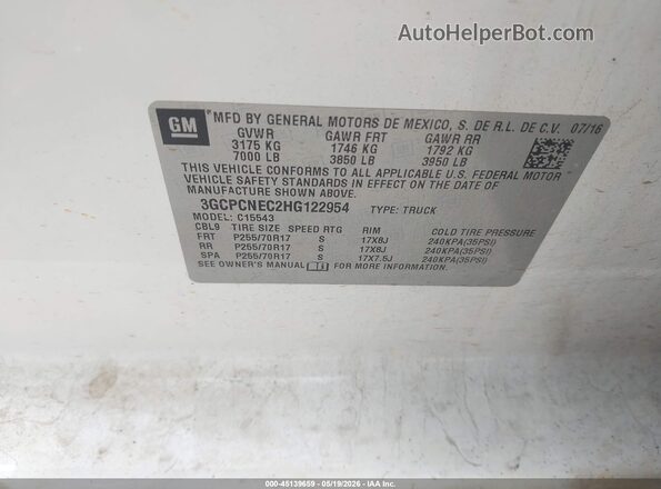 3GCPCNEC2HG122954 2017 CHEVROLET SILVERADO White Вид підкапотного простору