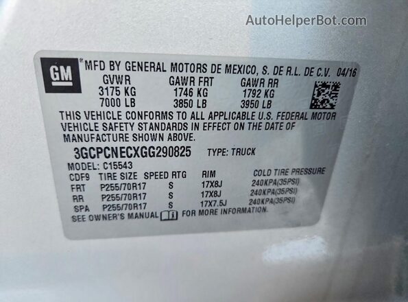 3GCPCNECXGG290825 2016 CHEVROLET SILVERADO Серебряный 