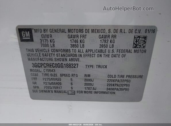 3GCPCREC0GG188327 2016 CHEVROLET SILVERADO Белый 