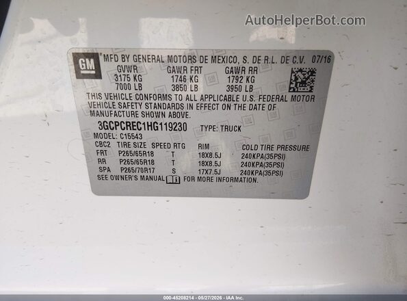 3GCPCREC1HG119230 2017 CHEVROLET SILVERADO White 