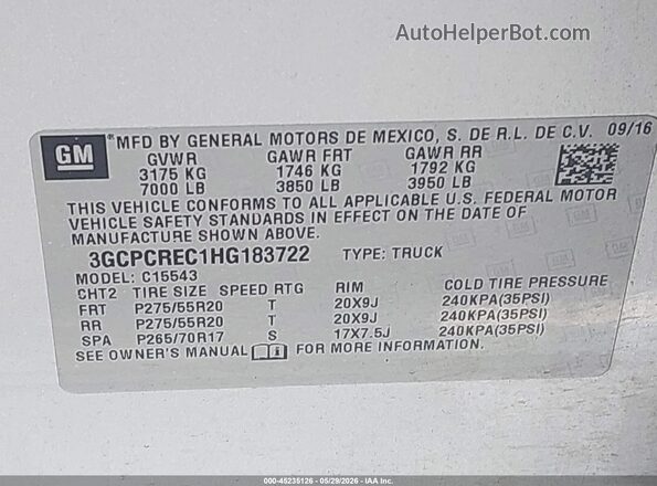 3GCPCREC1HG183722 2017 CHEVROLET SILVERADO Silver 