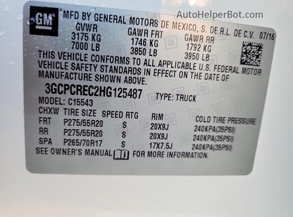 3GCPCREC2HG125487 2017 CHEVROLET SILVERADO White Vista del compartimento del motor