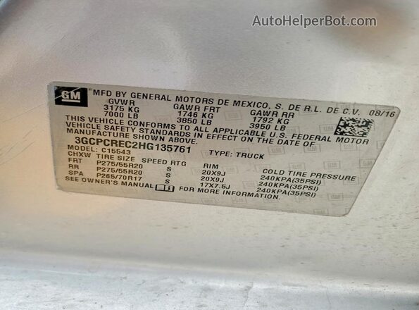 3GCPCREC2HG135761 2017 CHEVROLET SILVERADO Silver 
