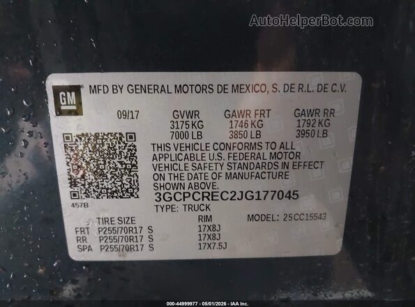 3GCPCREC2JG177045 2018 CHEVROLET SILVERADO Gray Widok komory silnika