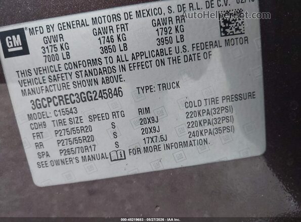 3GCPCREC3GG245846 2016 CHEVROLET SILVERADO Brown Engine compartment view