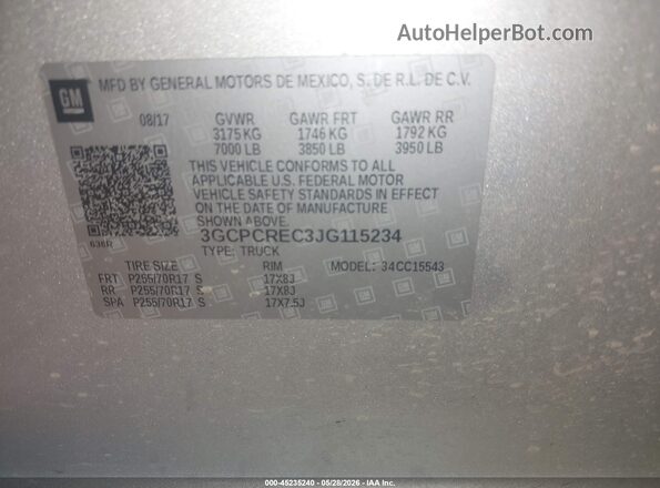 3GCPCREC3JG115234 2018 CHEVROLET SILVERADO Gray Engine compartment view