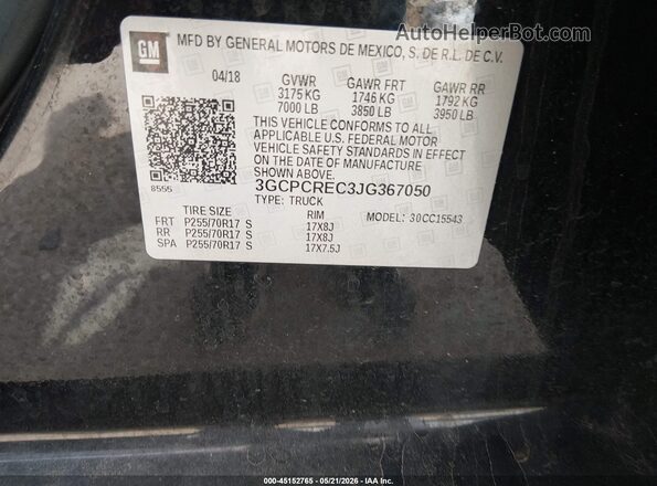 3GCPCREC3JG367050 2018 CHEVROLET SILVERADO Black Շարժիչի բաժամունքի տեսք