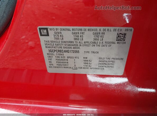 3GCPCREC4HG172066 2017 CHEVROLET SILVERADO Красный 