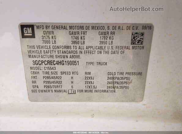 3GCPCREC4HG190051 2017 CHEVROLET SILVERADO White 