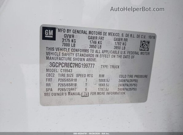 3GCPCREC7HG199777 2017 CHEVROLET SILVERADO White Շարժիչի բաժամունքի տեսք