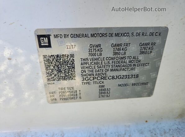3GCPCREC8JG231318 2018 CHEVROLET SILVERADO White 