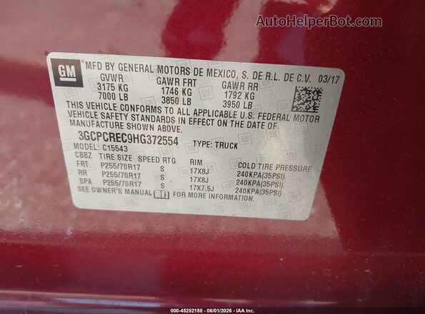 3GCPCREC9HG372554 2017 CHEVROLET SILVERADO Maroon ძრავის განყოფილების ხედი