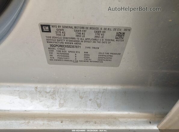 3GCPCRECXGG387871 2016 CHEVROLET SILVERADO Silver ძრავის განყოფილების ხედი