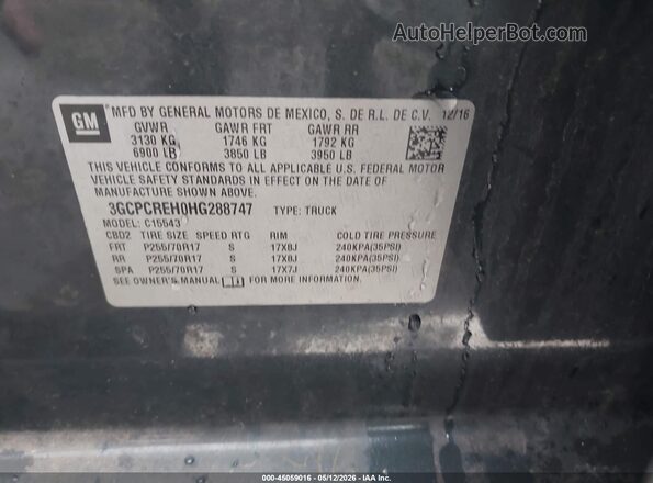3GCPCREH0HG288747 2017 CHEVROLET SILVERADO Gray Вид підкапотного простору