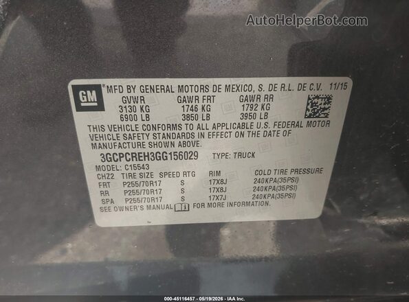 3GCPCREH3GG156029 2016 CHEVROLET SILVERADO Black Շարժիչի բաժամունքի տեսք