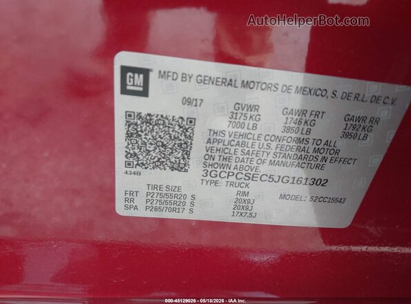 3GCPCSEC5JG161302 2018 CHEVROLET SILVERADO Красный 