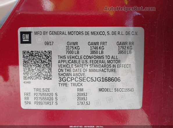 3GCPCSEC5JG168606 2018 CHEVROLET SILVERADO Burgundy Շարժիչի բաժամունքի տեսք