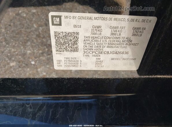 3GCPCSEC9JG426836 2018 CHEVROLET SILVERADO Black Vista del compartimento del motor