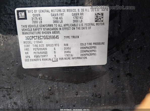 3GCPCTEC7GG269645 2016 CHEVROLET SILVERADO Black ძრავის განყოფილების ხედი