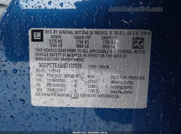 3GCPCTEJ8HG152625 2017 CHEVROLET SILVERADO Dark Blue Вид подкапотного пространства