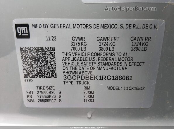 3GCPDBEK1RG188061 2024 CHEVROLET SILVERADO Gray Engine compartment view