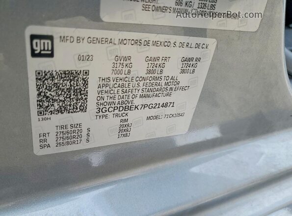 3GCPDBEK7PG214871 2023 CHEVROLET SILVERADO Gray 