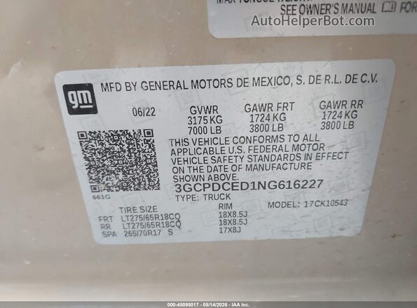 3GCPDCED1NG616227 2022 CHEVROLET SILVERADO Tan ძრავის განყოფილების ხედი