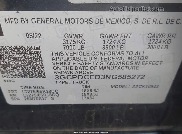 3GCPDCED3NG585272 2022 CHEVROLET SILVERADO Black Вид підкапотного простору