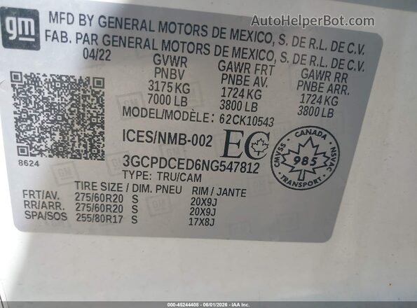 3GCPDCED6NG547812 2022 CHEVROLET SILVERADO White Vista del compartimento del motor