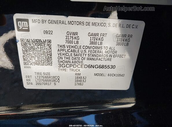 3GCPDCED6NG685530 2022 CHEVROLET SILVERADO Black Engine compartment view