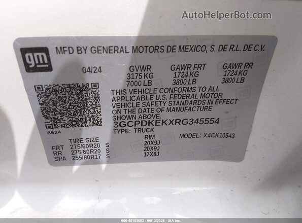 3GCPDKEKXRG345554 2024 CHEVROLET SILVERADO White Շարժիչի բաժամունքի տեսք