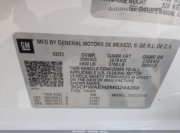 3GCPWAEH2MG244266 2021 CHEVROLET SILVERADO Белый Вид подкапотного пространства