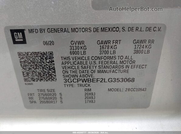 3GCPWBEF2LG353068 2020 CHEVROLET SILVERADO Серебряный 