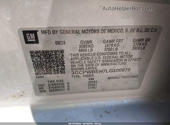3GCPWBEH7LG100975 2020 CHEVROLET SILVERADO Silver ძრავის განყოფილების ხედი