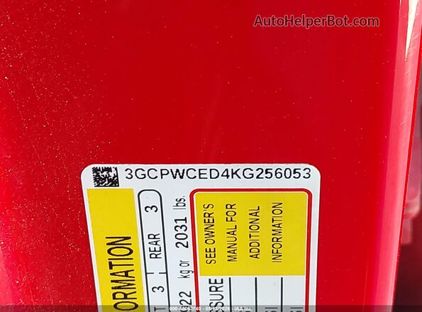 3GCPWCED4KG256053 2019 CHEVROLET SILVERADO Красный 