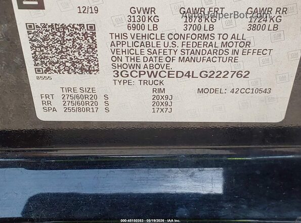 3GCPWCED4LG222762 2020 CHEVROLET SILVERADO Черный 