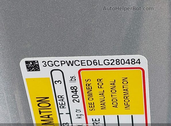 3GCPWCED6LG280484 2020 CHEVROLET SILVERADO Серебряный 