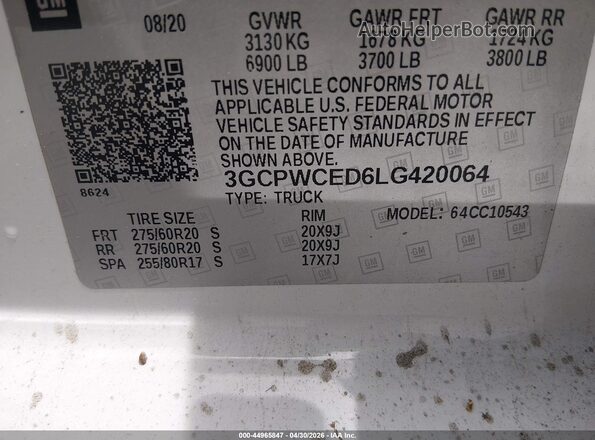 3GCPWCED6LG420064 2020 CHEVROLET SILVERADO White Engine compartment view
