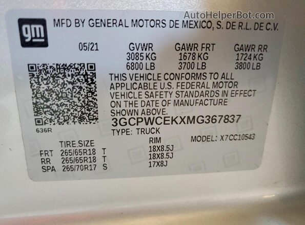 3GCPWCEKXMG367837 2021 CHEVROLET SILVERADO Серебряный Вид подкапотного пространства