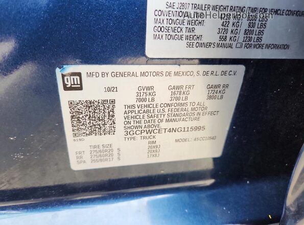 3GCPWCET4NG115995 2022 CHEVROLET SILVERADO Blue 