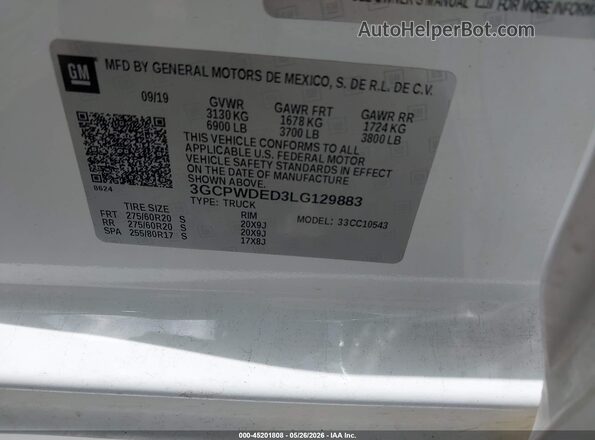 3GCPWDED3LG129883 2020 CHEVROLET SILVERADO White 