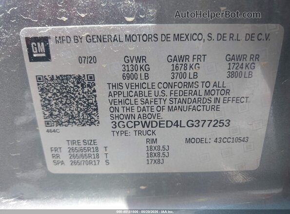 3GCPWDED4LG377253 2020 CHEVROLET SILVERADO Gray Engine compartment view