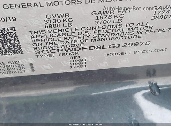 3GCPWDED8LG129975 2020 CHEVROLET SILVERADO Blue ძრავის განყოფილების ხედი
