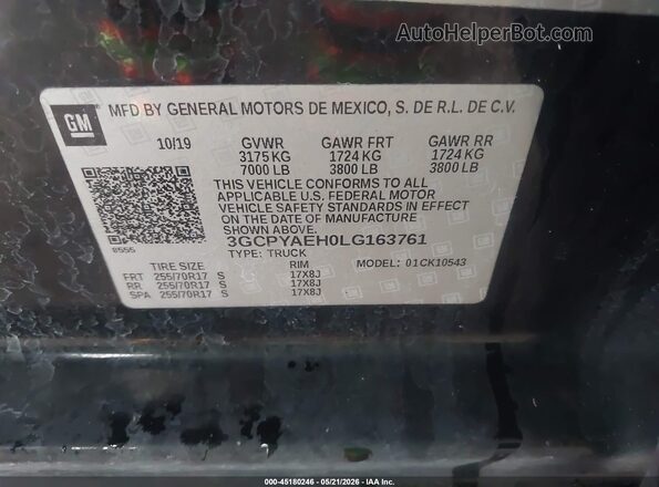 3GCPYAEH0LG163761 2020 CHEVROLET SILVERADO Black Շարժիչի բաժամունքի տեսք