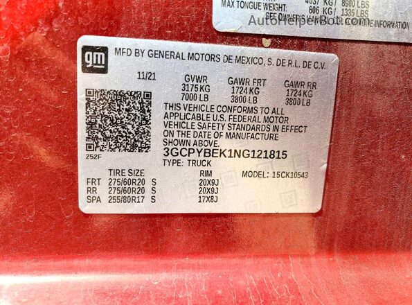 3GCPYBEK1NG121815 2022 CHEVROLET SILVERADO Red 