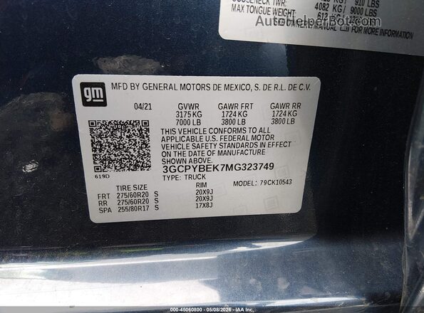 3GCPYBEK7MG323749 2021 CHEVROLET SILVERADO Синий 