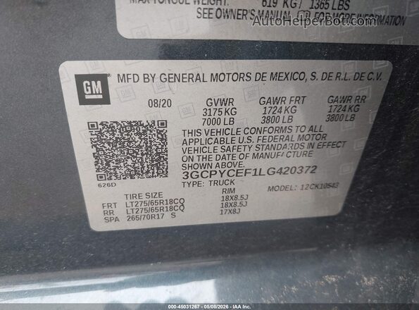3GCPYCEF1LG420372 2020 CHEVROLET SILVERADO Blue Շարժիչի բաժամունքի տեսք