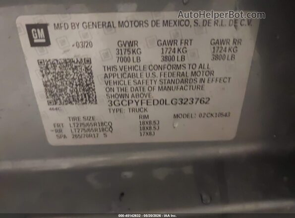 3GCPYFED0LG323762 2020 CHEVROLET SILVERADO Gray Շարժիչի բաժամունքի տեսք