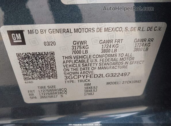 3GCPYFED2LG322497 2020 CHEVROLET SILVERADO Gray Engine compartment view